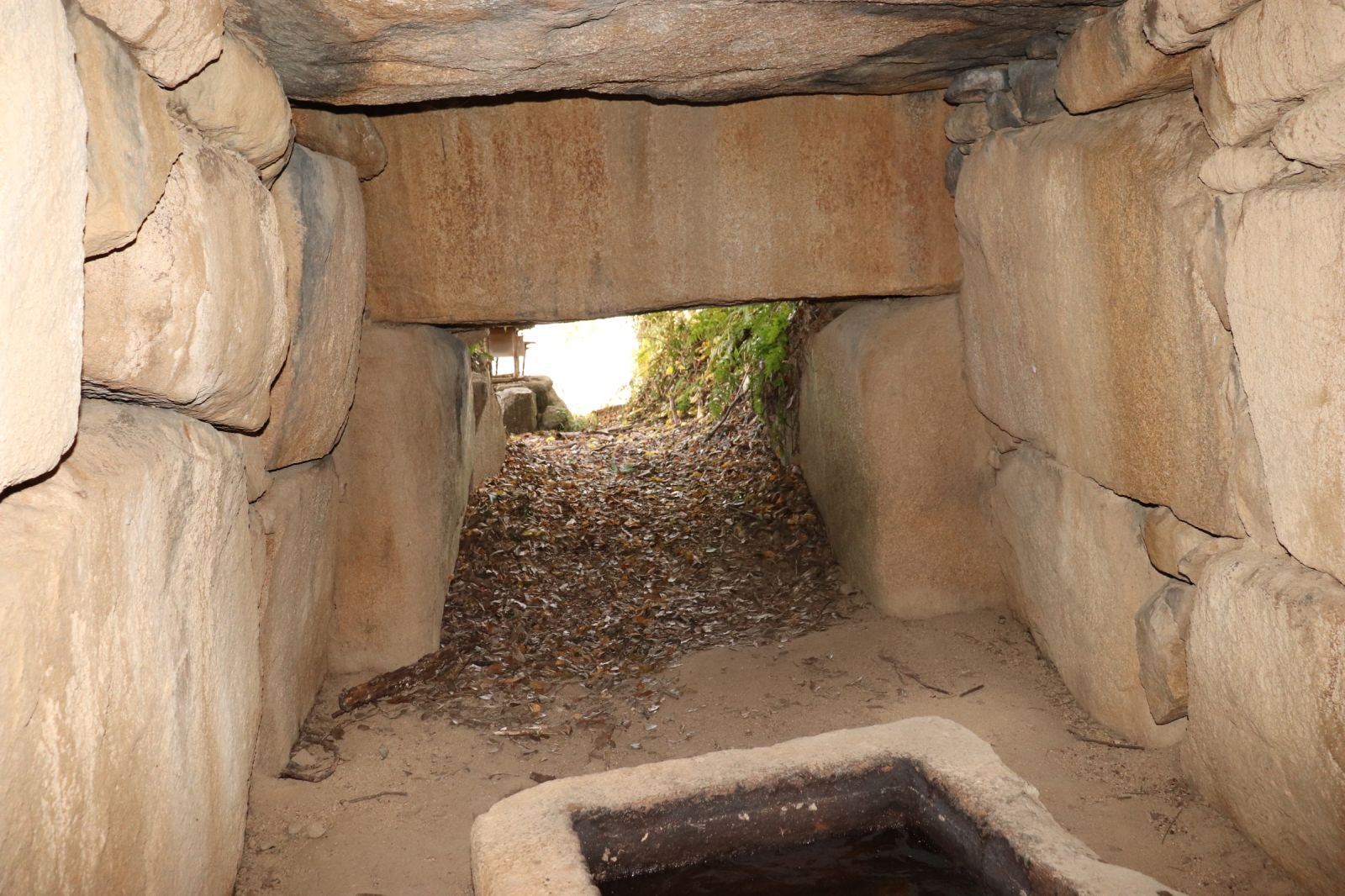 石室奥壁から羨道を見ました。